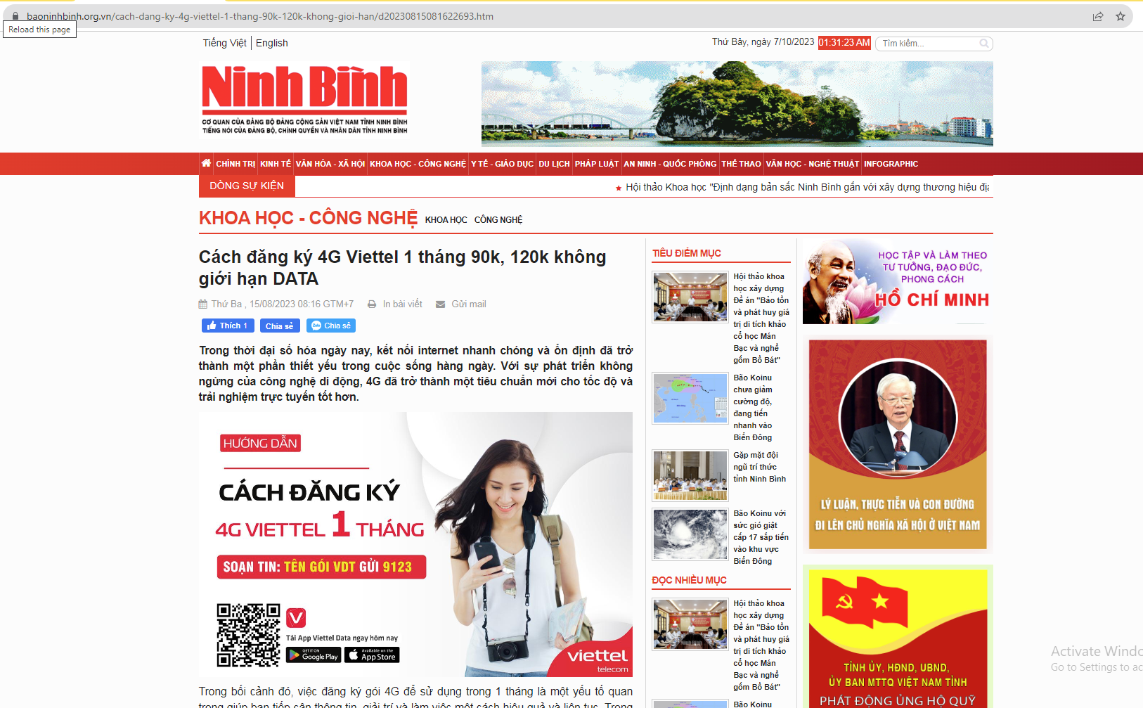 bao ninh binh viettel data