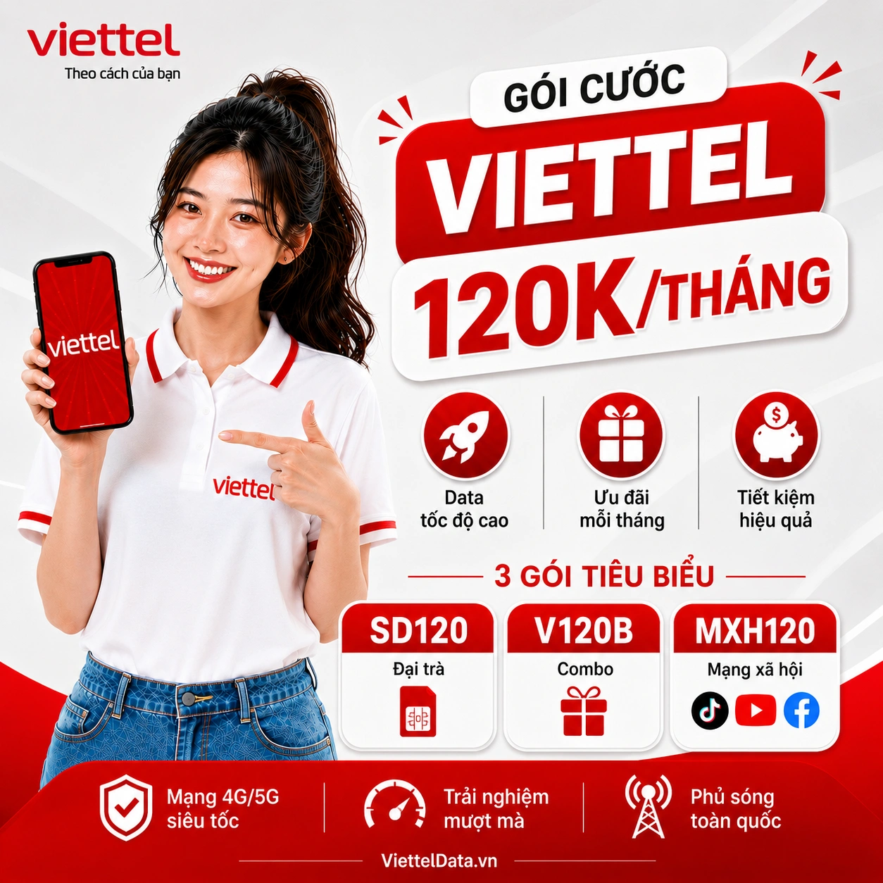 Gói cước Viettel 120K/tháng 2026 — SD120, V120B, MXH120, 12V120B