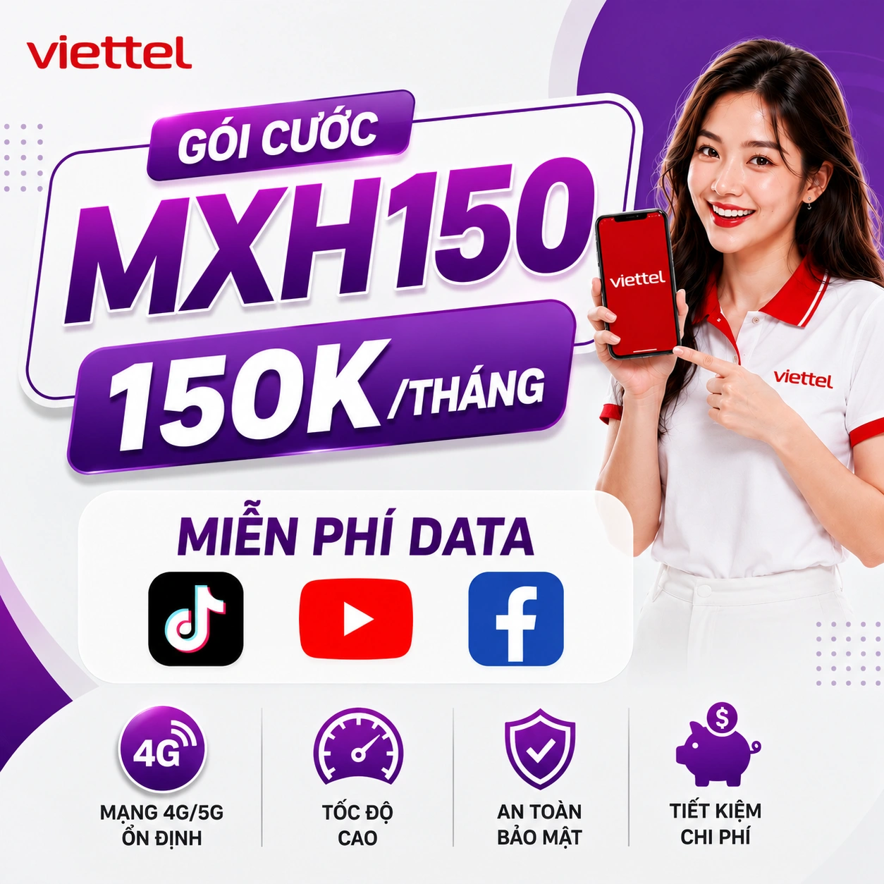 Gói Viettel MXH150 Data Mạng Xã Hội kèm Combo Thoại