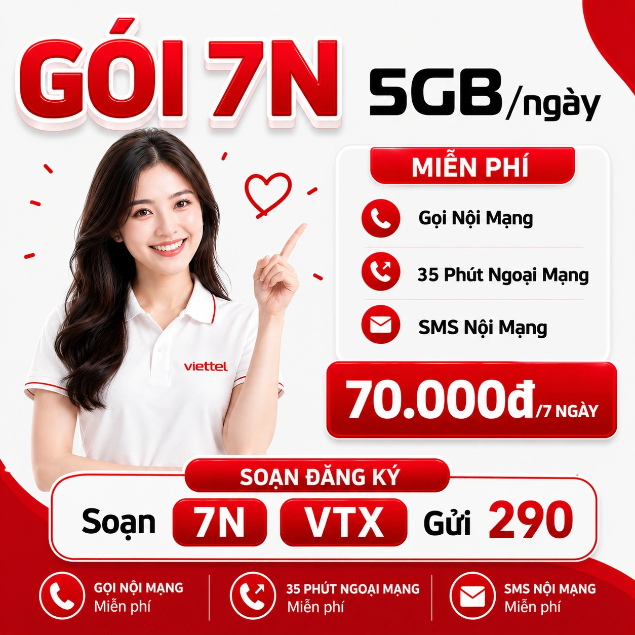 Gói 7N Viettel - 35GB Data + Free Gọi 1 tuần chỉ 70K tự gia hạn