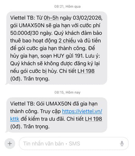 Hướng dẫn gia hạn gói UMAX50N Viettel và danh sách gói cước thay thế năm 2026
