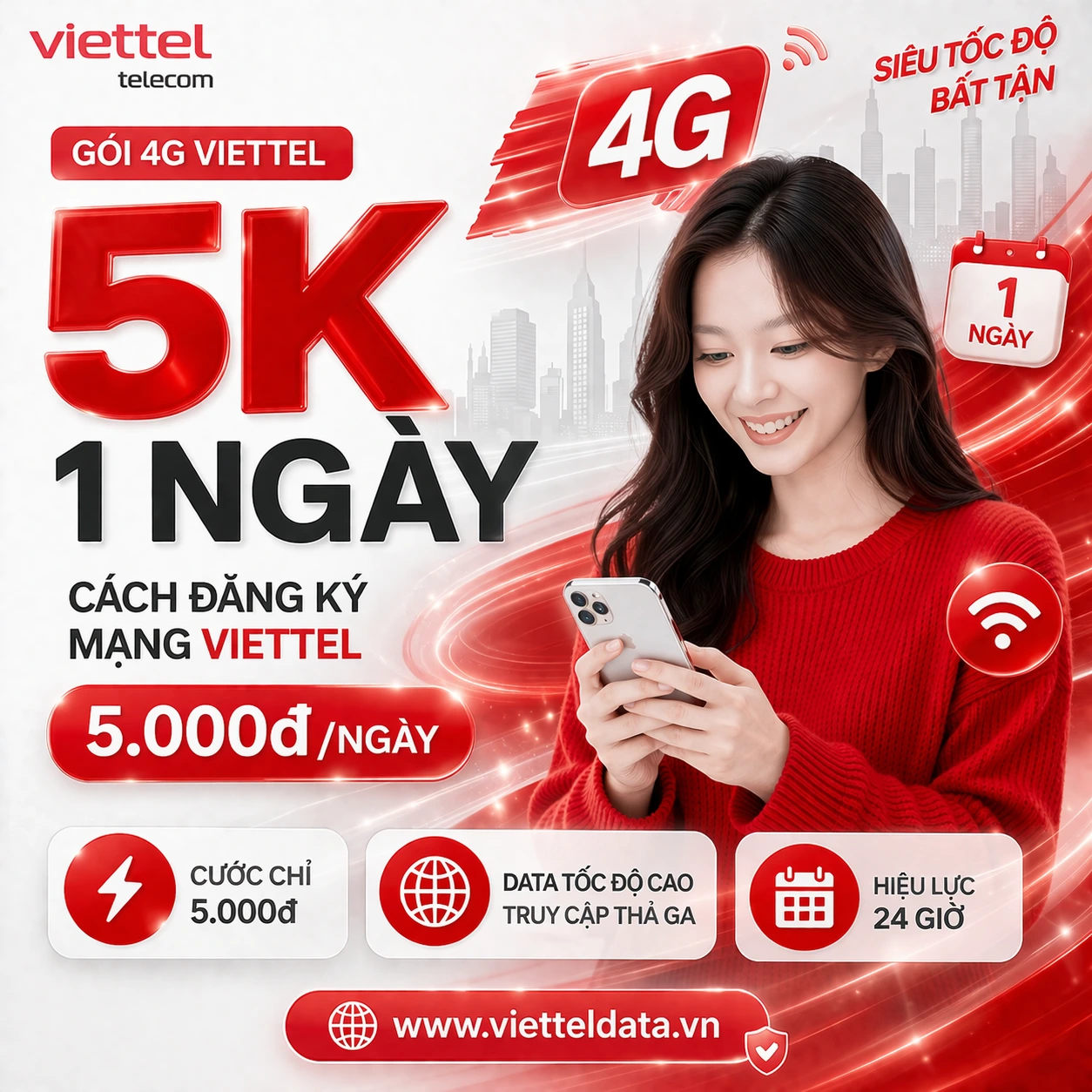 Gói 4G Viettel 5k 1 Ngày – Cách Đăng Ký Mạng Viettel 5.000đ/Ngày 2026
