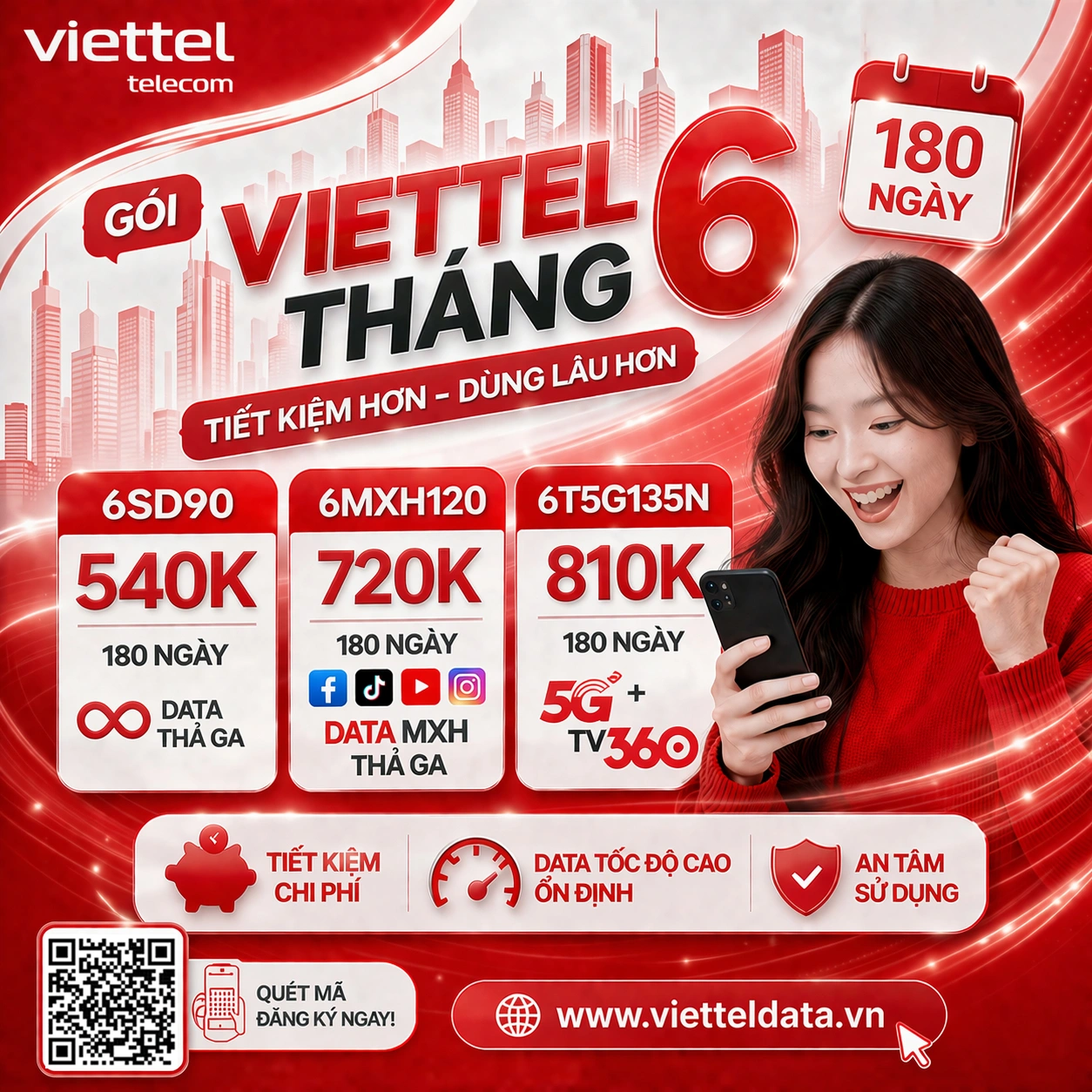 Gói Cước 4G/5G Viettel 6 Tháng – Đăng Ký 1 Lần, Dùng Thả Ga 180 Ngày 2026