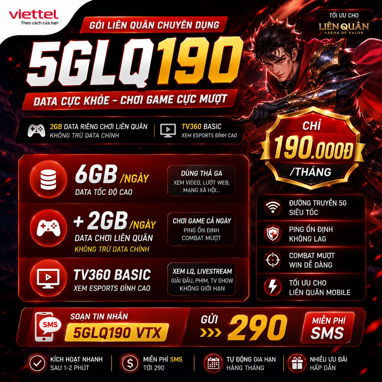 Gói 5GLQ190 — Gói Mạng Chơi Liên Quân Viettel Cơ Bản