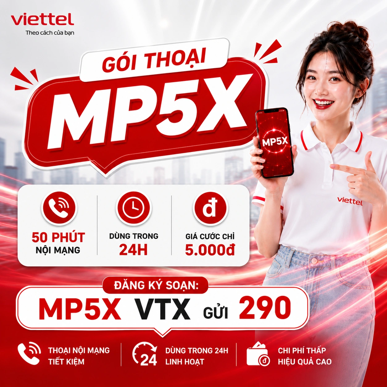 Gói MP5X Viettel - Gói thoại 5k 1 ngày 50 phút nội mạng