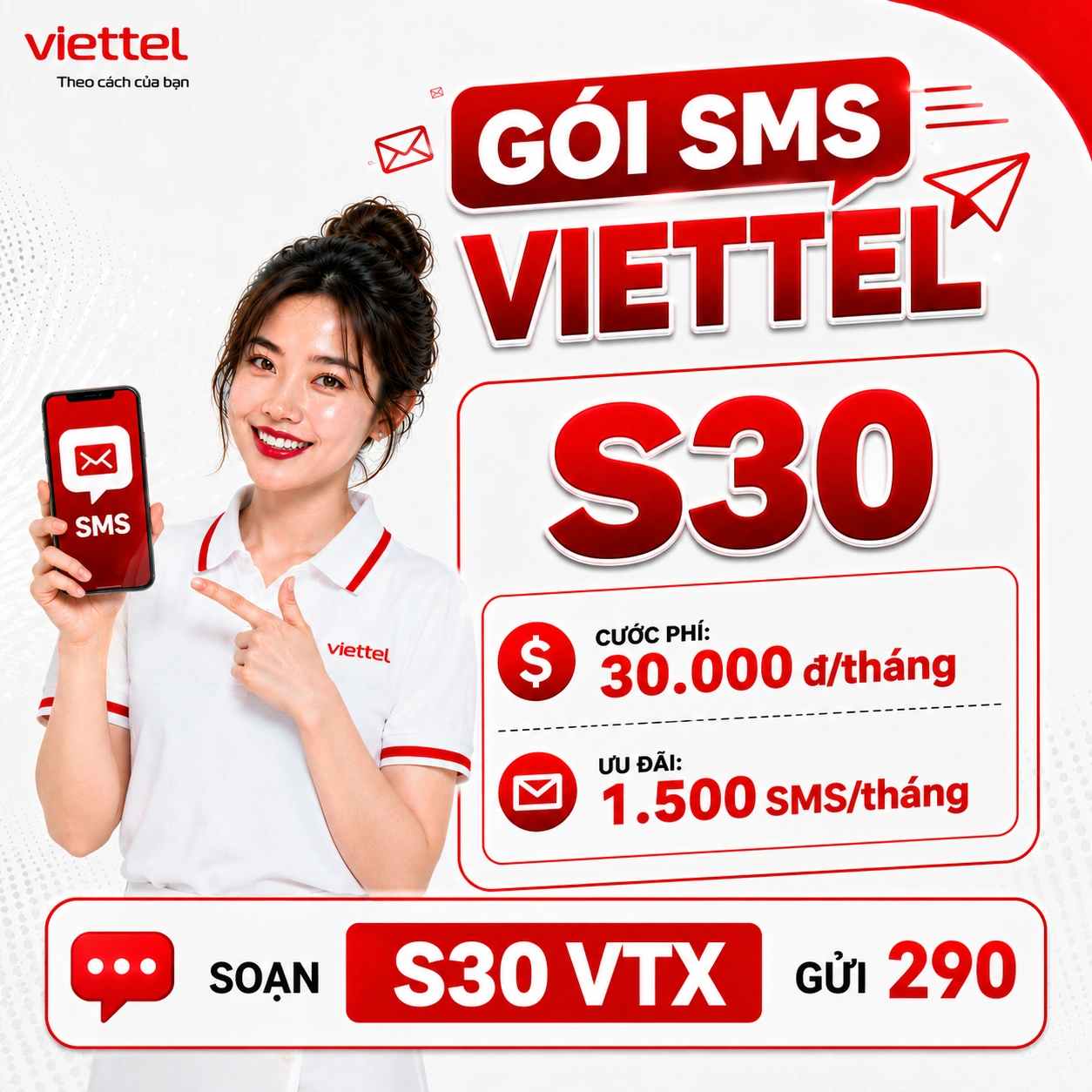 Gói S30 Viettel — Đăng ký 1500 SMS nội mạng 30K/tháng — Gói SMS Viettel chu kỳ tháng 2026