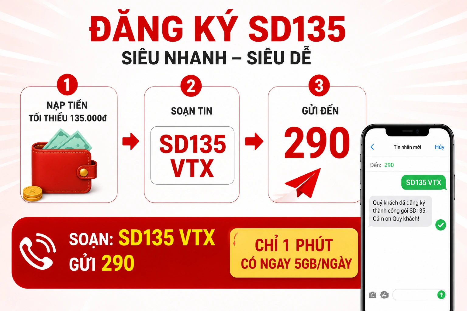 Cách đăng ký gói SD135 Viettel