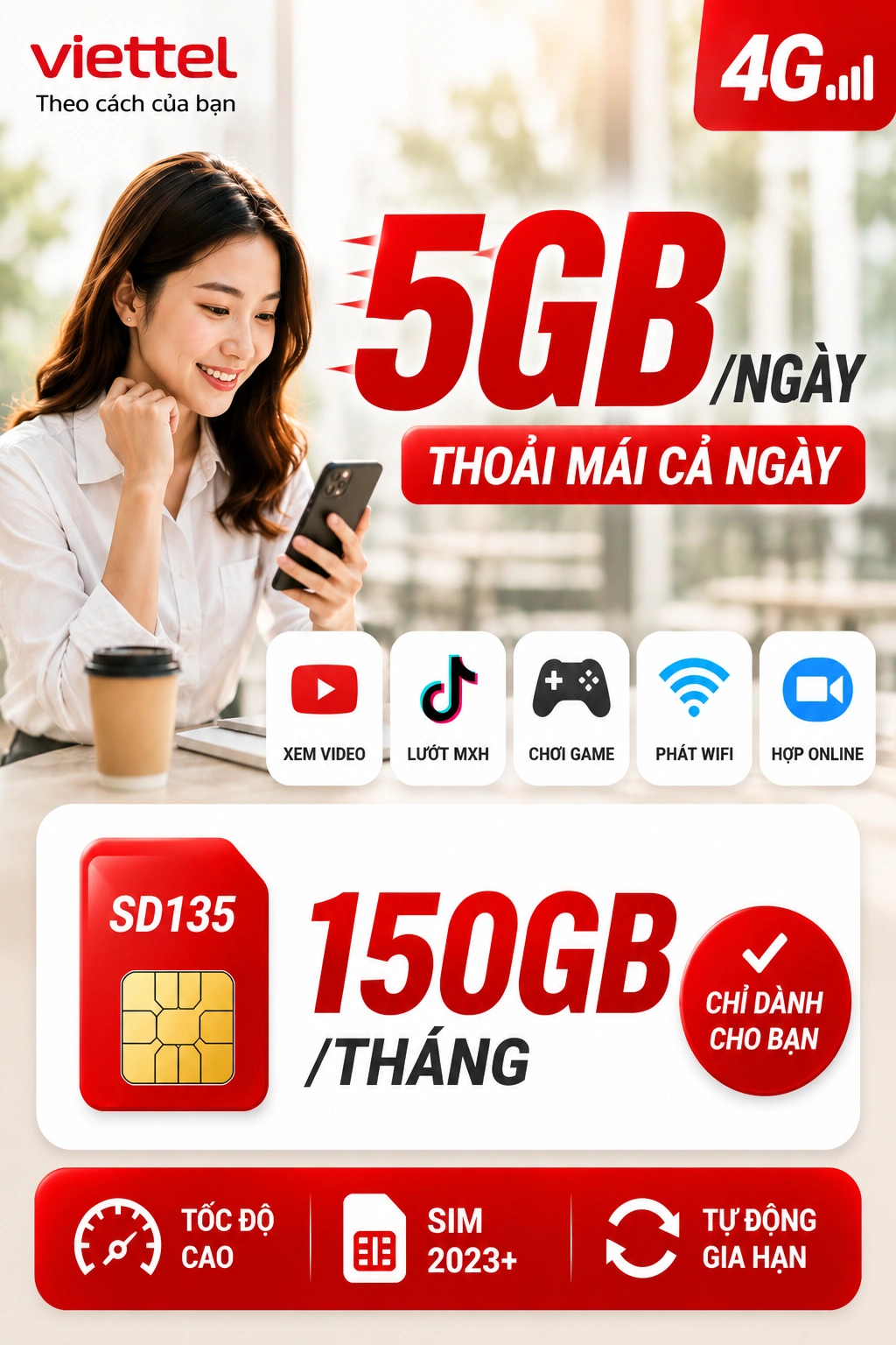 SD135 Viettel Gói Cước 5G 1 Ngày