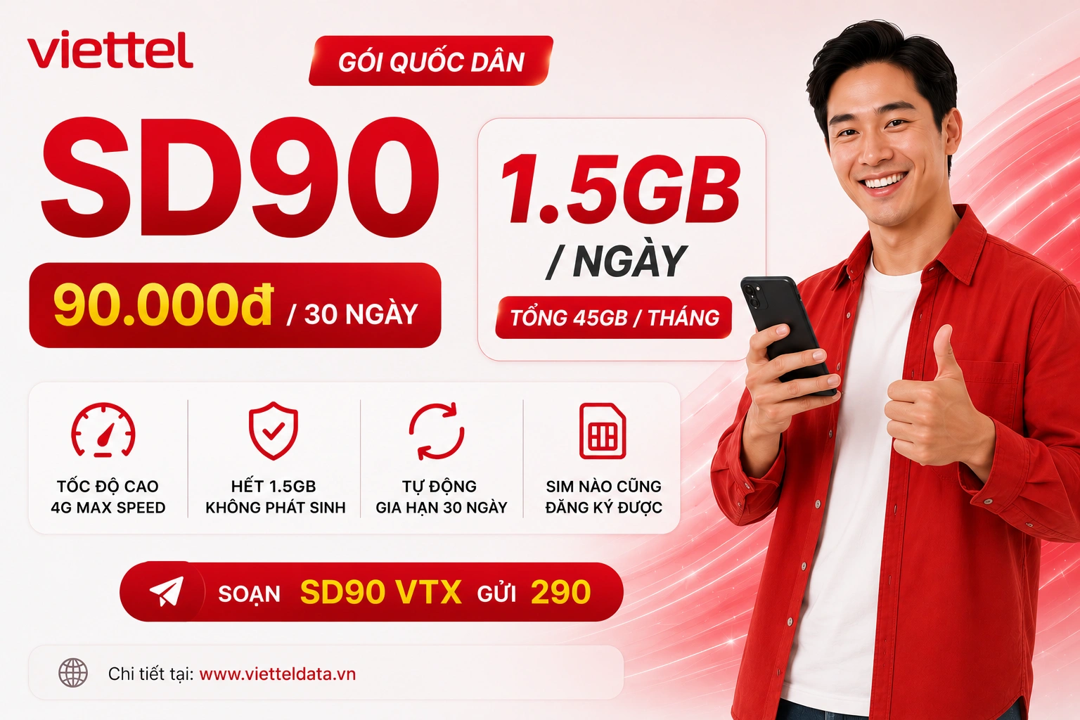 SD90 Viettel Gói Cước 4G Quốc Dân