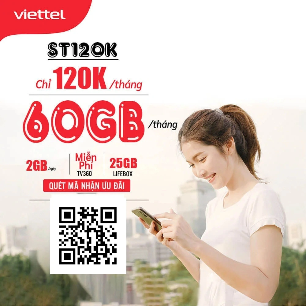 Gói ST120K Viettel – 2GB/ngày (60GB/tháng) giá 120.000đ