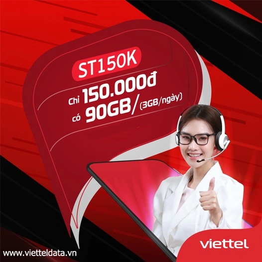 Gói ST150K Viettel – 3GB/ngày (90GB/tháng) giá 150.000đ