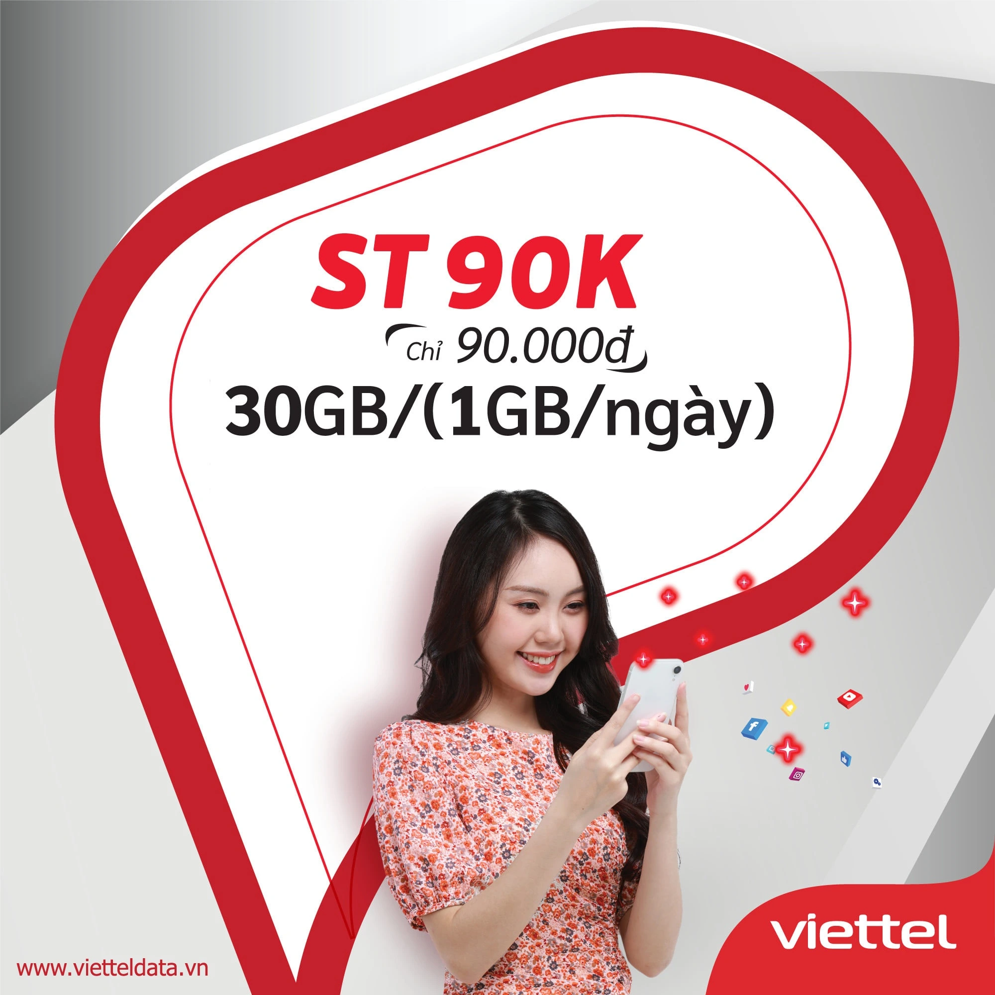 Gói ST90K Viettel – 1GB/ngày (30GB/tháng) giá 90.000đ