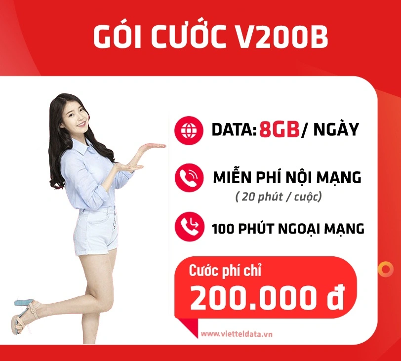 Gói V200B Viettel – 8GB/ngày, Gọi Free, 200.000đ/tháng