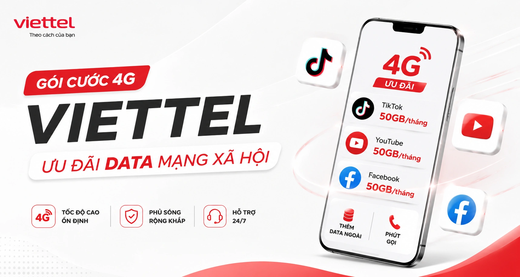 Gói Cước 4G Viettel Ưu Đãi Data Mạng Xã Hội