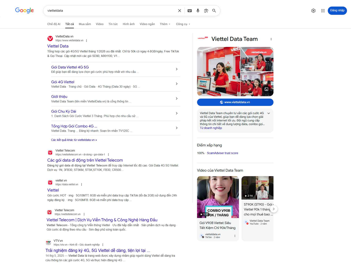 Xác thực thực thể Viettel Data trên Google Knowledge Panel