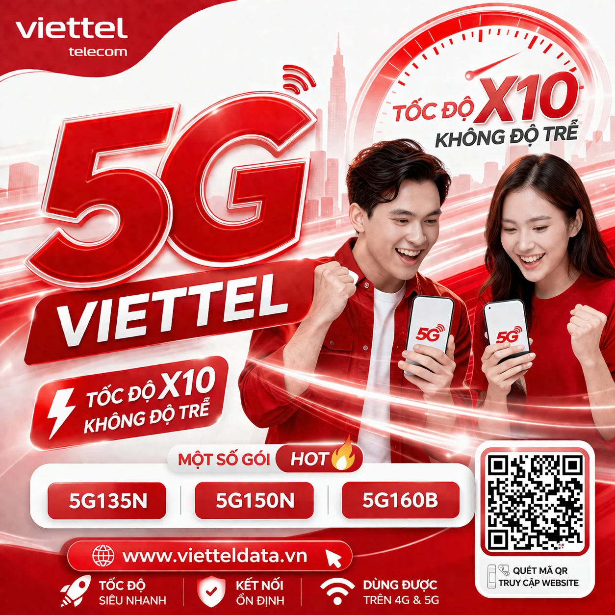 Bảng giá gói cước 5G Viettel 2026 – hơn 25+ gói từ 135K/tháng