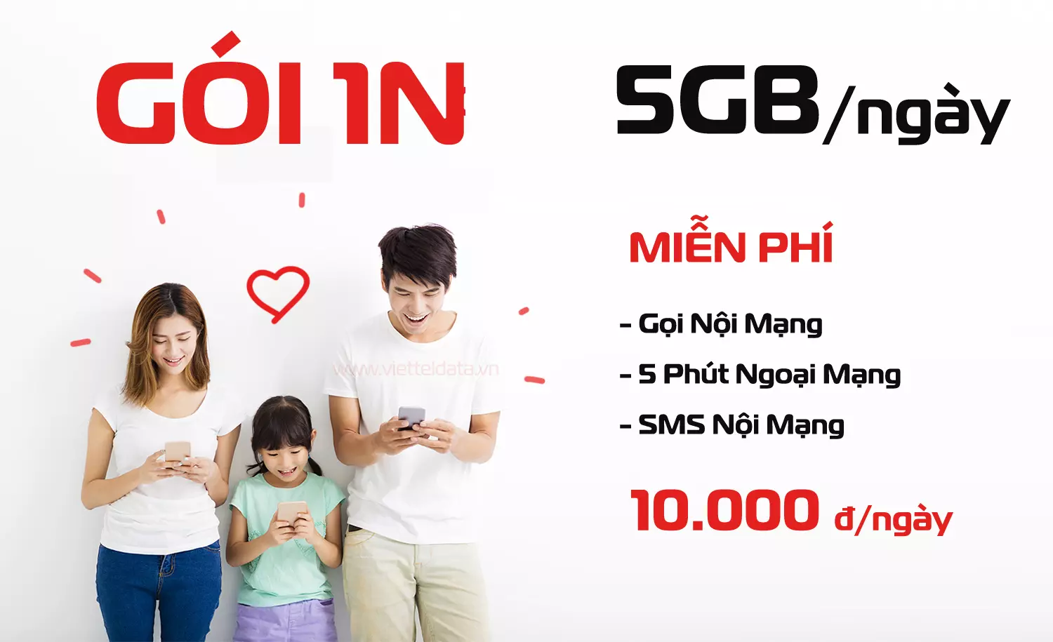 Gói 1N Viettel – 5GB/ngày, Free Thoại, 10.000đ/ngày