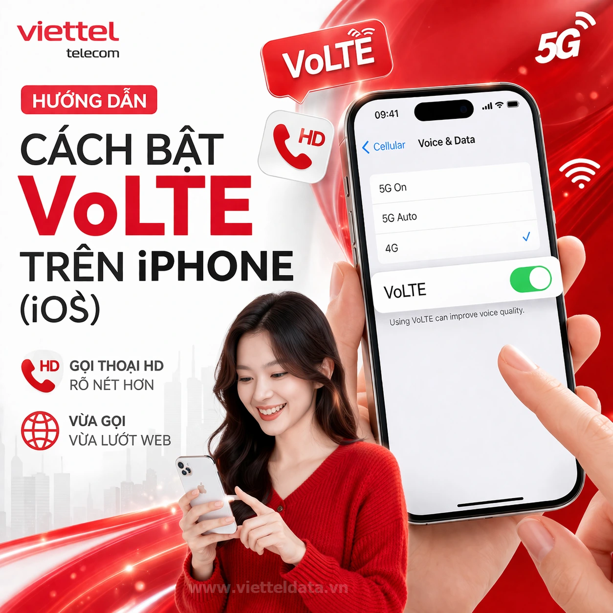 Cách bật cuộc gọi 4G 5G (VoLTE) trên iPhone iOS
