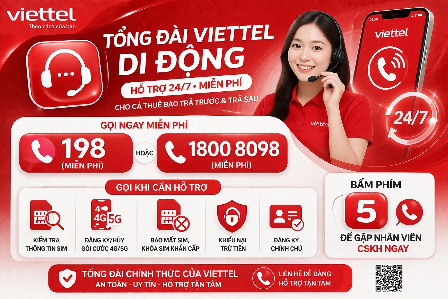 1800 8098 / 198 – Tổng Đài Viettel Di Động Trả Trước & Trả Sau (24/7)