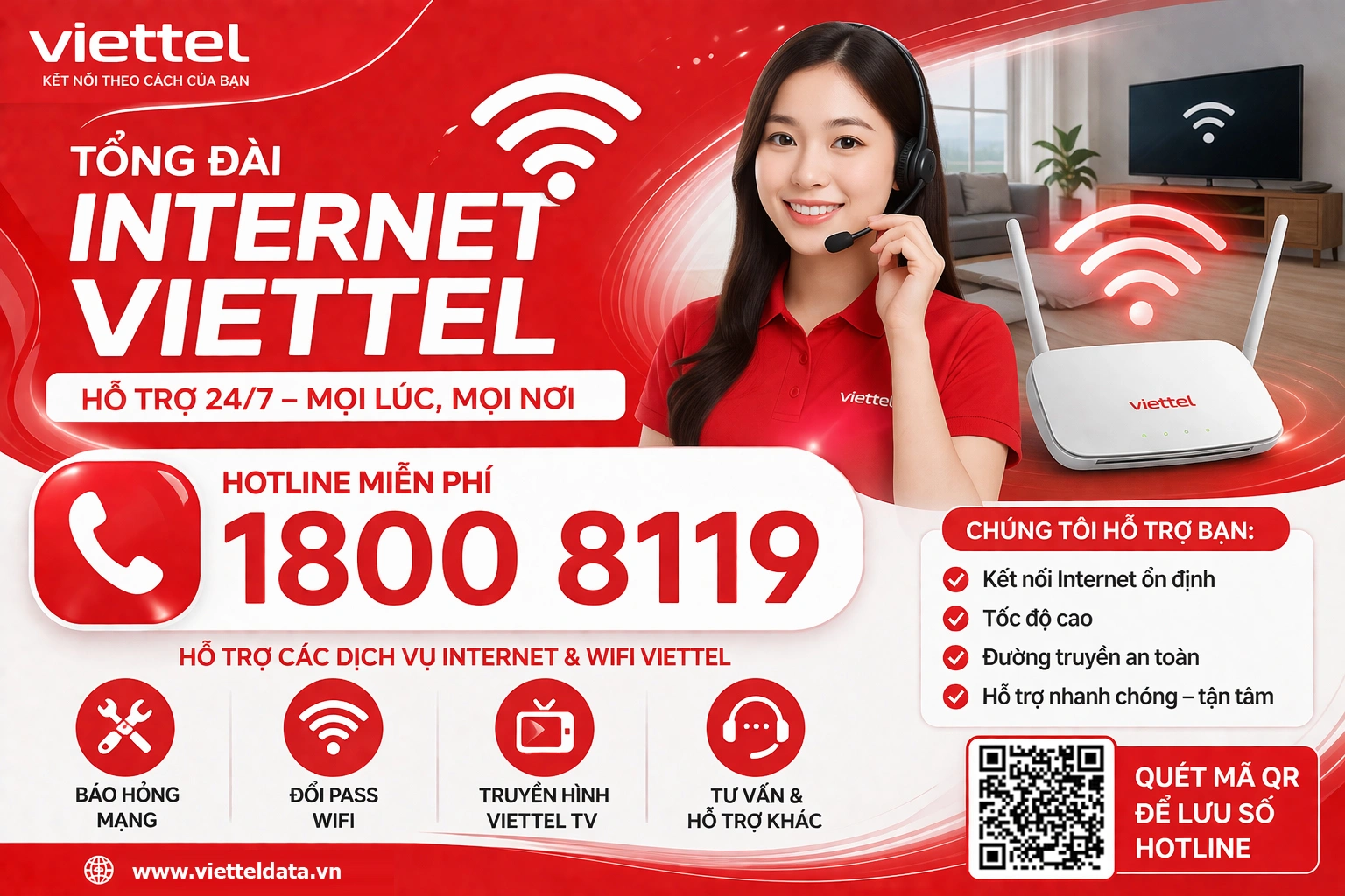 1800 8119 – Tổng Đài Internet & WiFi Viettel (Miễn Phí 24/7)