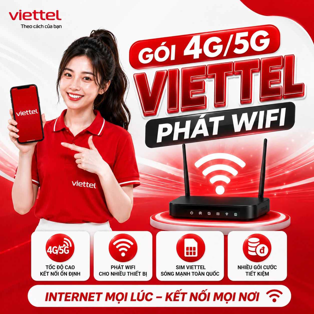 Gói cước Viettel phát WiFi laptop làm việc — 5G135N, 5G150N, 6T5G125, 12T5G125 data khủng 2026