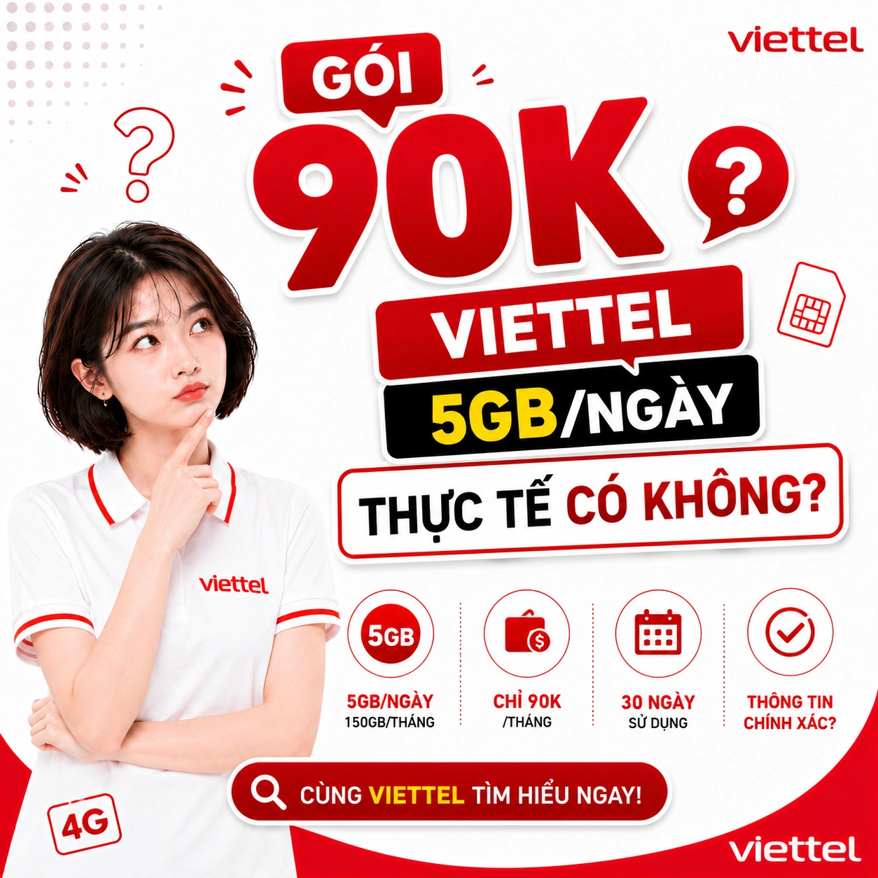 Gói 90K Viettel 2026 - Tổng hợp các gói cước 90.000đ/tháng và gói 5GB/ngày SD135