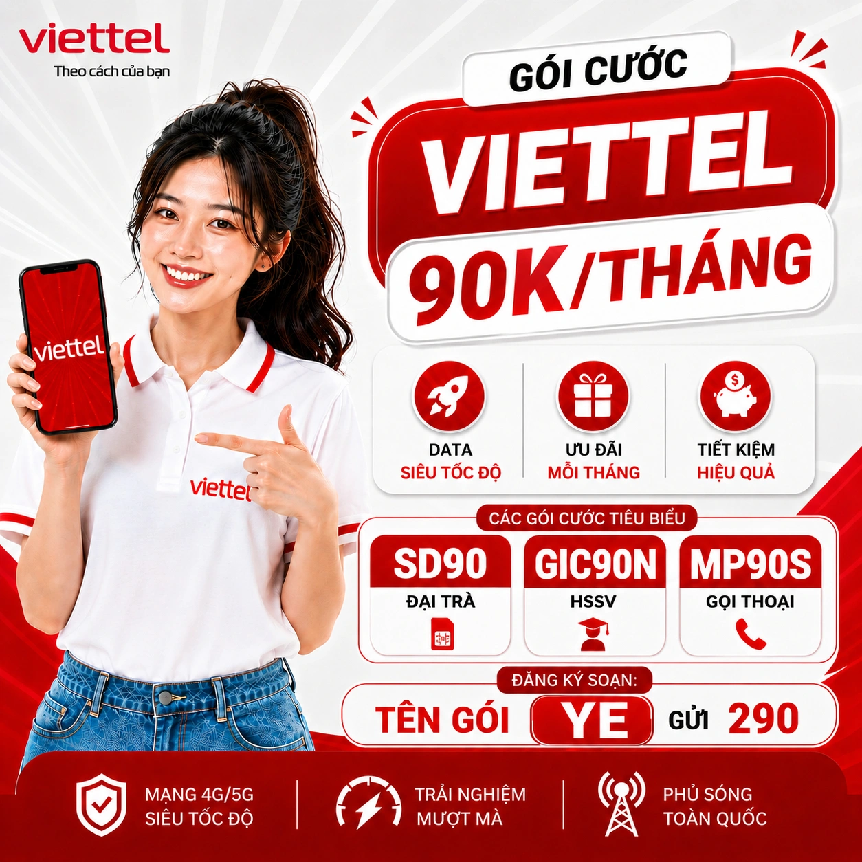 Gói Viettel 90K SD90 GIC90N ST90N và SD100 thay SD90