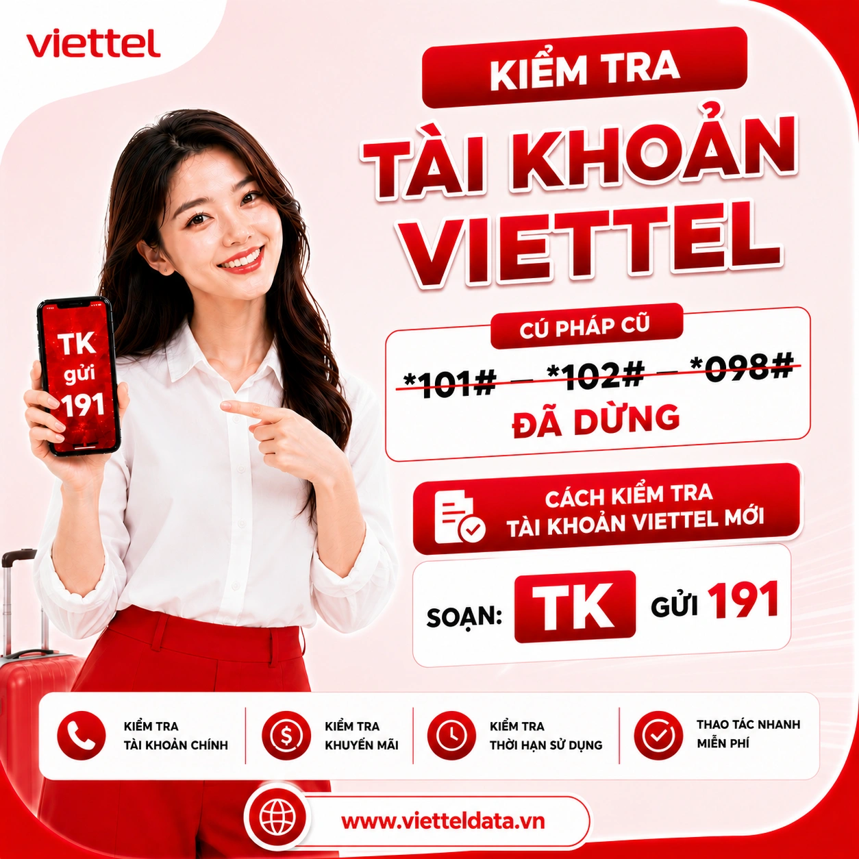Kiểm Tra Tài Khoản Viettel 2026 — TK Gửi 191 (Thay *101# Từ 13/05)