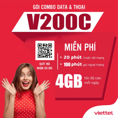 V200C Viettel - Gói Cước 4GB / Ngày + Gọi Nội, Ngoại Mạng Thả Ga