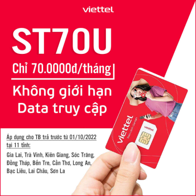 ST70U Viettel - Gói Cước KHÔNG GIỚI HẠN DATA Chỉ 70K