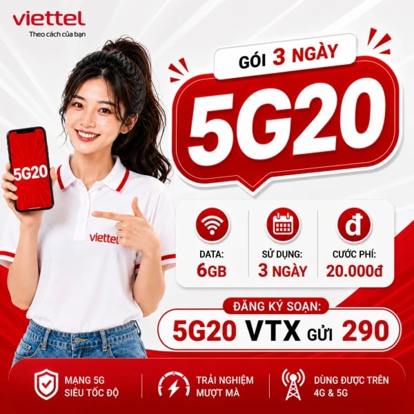Gói 5G20 Viettel – 20K/3 Ngày Có 6GB Data 4G/5G