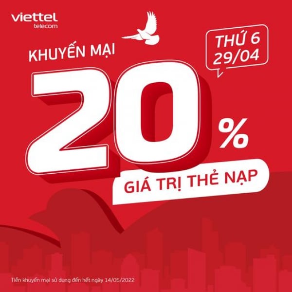 Khuyến Mãi 20% Nạp Thẻ 29-04-2022