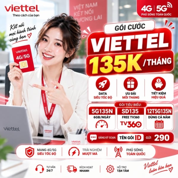 Gói Cước Viettel 135k/Tháng Ưu Đãi Tới 6GB/Ngày Cập Nhật 2026