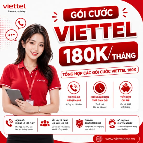 Gói Cước Viettel 180K/Tháng 2026 - V180B Hay 5G180B?
