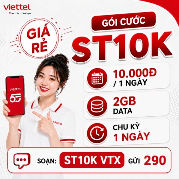Gói ST10K Viettel: Đăng Ký Data 2GB Chỉ 10.000đ/Ngày