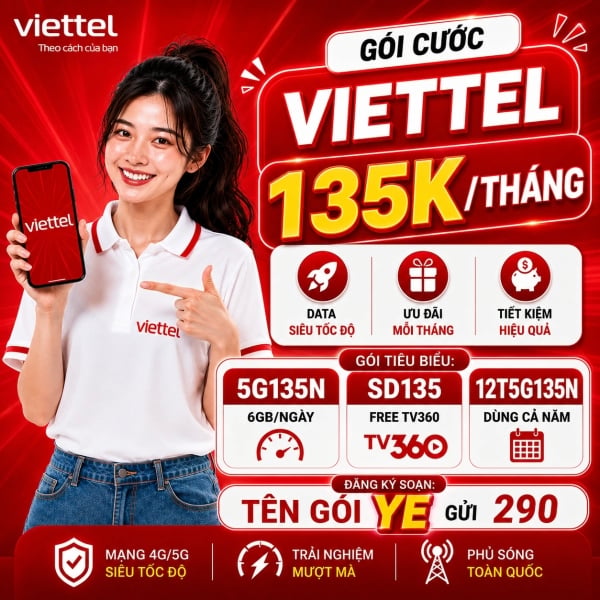 Gói Cước Viettel 135K/Tháng 2026 - 5G135N Hay SD135?