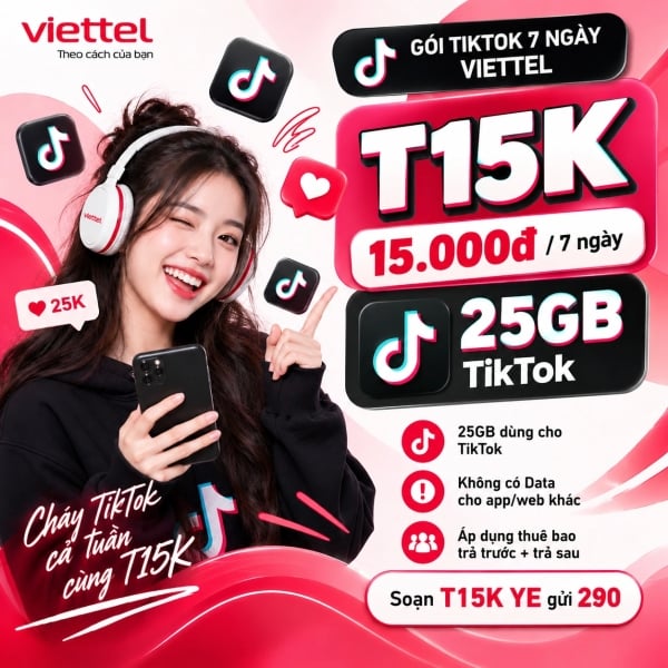 Gói T15K Viettel – 25GB TikTok / 7 Ngày Chỉ 15K