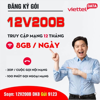 12V200B Viettel - Gói Cước【8GB /Ngày + 1 Tỷ Phút Gọi 】12 Tháng