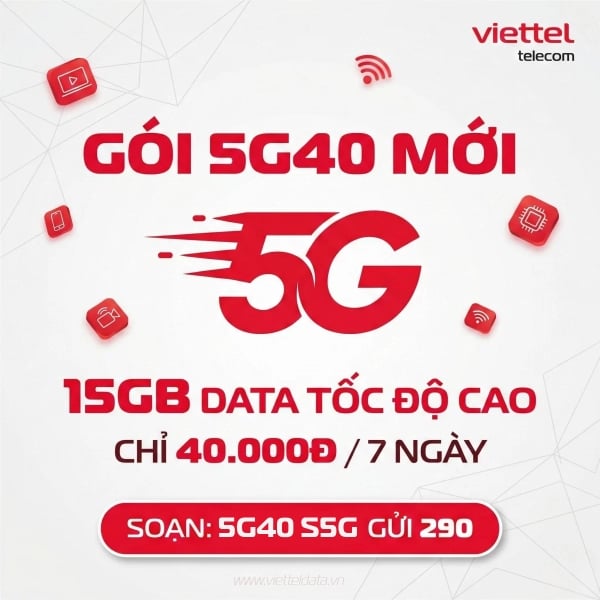 Gói 5G40 Viettel – 40K/7 Ngày Có Tổng 15GB Data