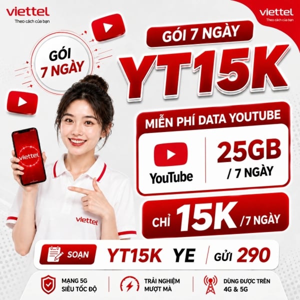 Gói YT15K Viettel: 25GB YouTube Trong 7 Ngày Giá 15K
