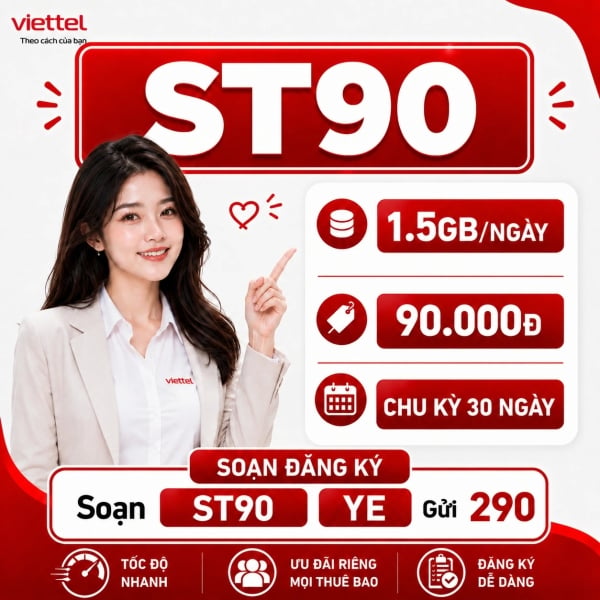 Gói ST90K (ST90) Viettel – 1GB/Ngày, 30GB/Tháng Chỉ 90K