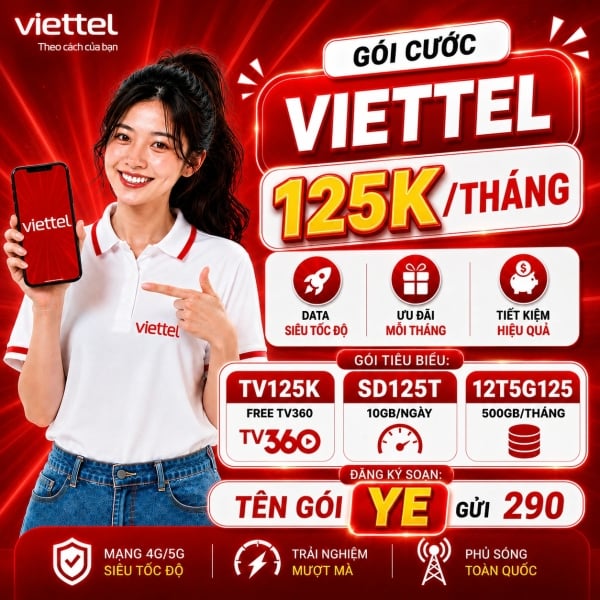 Gói Cước Viettel 125K/Tháng 2026 - TV125K, SD125T, GIC125N