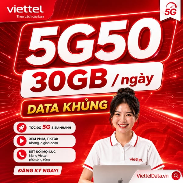 Gói 5G50 Viettel – 50K/5 Ngày Có 6GB/Ngày + Gọi + TV360