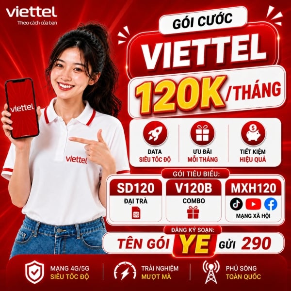 Gói Cước Viettel 120K/Tháng 2026 – SD120, ST120K, V120B, MXH120