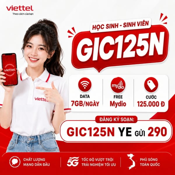 GIC125N Viettel – 7GB/Ngày, 210GB/Tháng Chỉ 125K