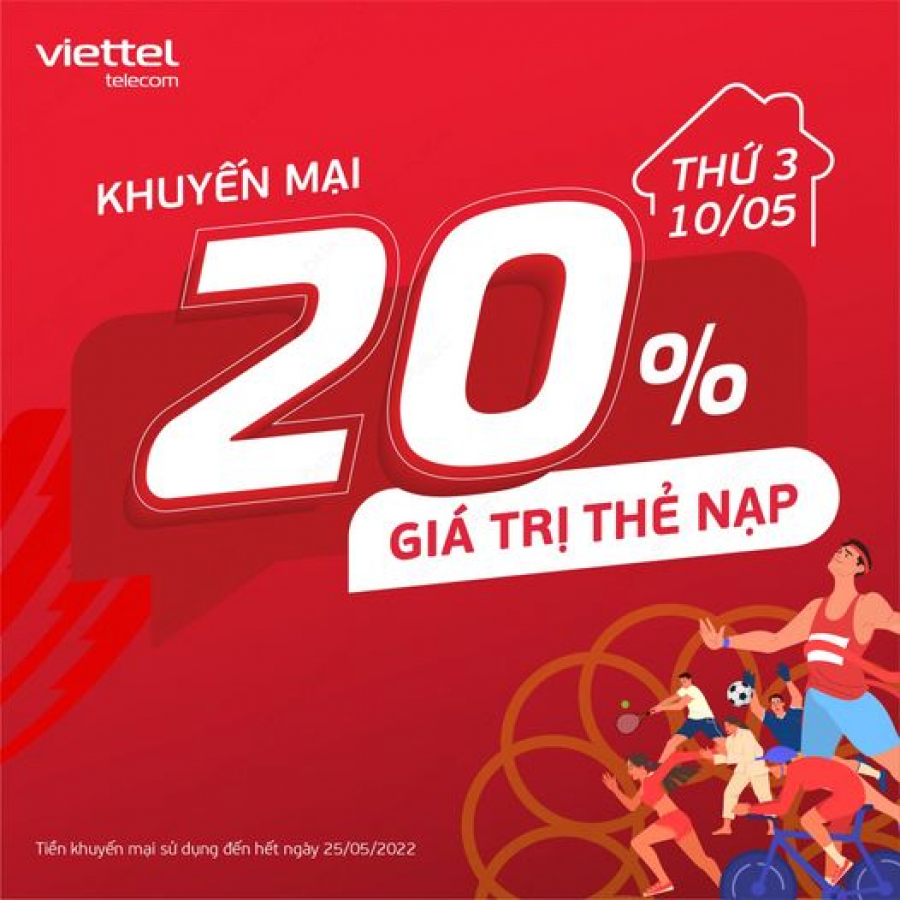 Viettel khuyến mãi 20% nạp thẻ ngày 10-05-2022