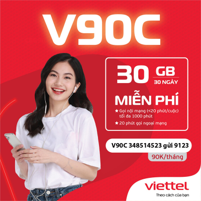 V90C - Gói Cước Có 30GB Data, Free Data TikTok + Gọi Thoại Thả Ga