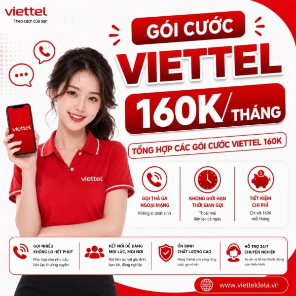 Gói Cước Viettel 160K/Tháng 2026 - V160B, 5G160B Và MXH160