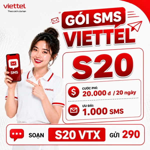 Gói S20 Viettel – Đăng Ký 1.000 SMS Nội Mạng 20K/20 Ngày (Đại Trà)
